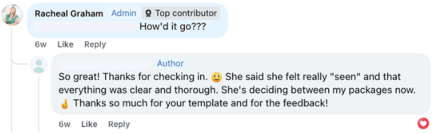 Two people discuss a positive outcome in an online conversation, expressing thanks and appreciation for feedback and assistance with packages.